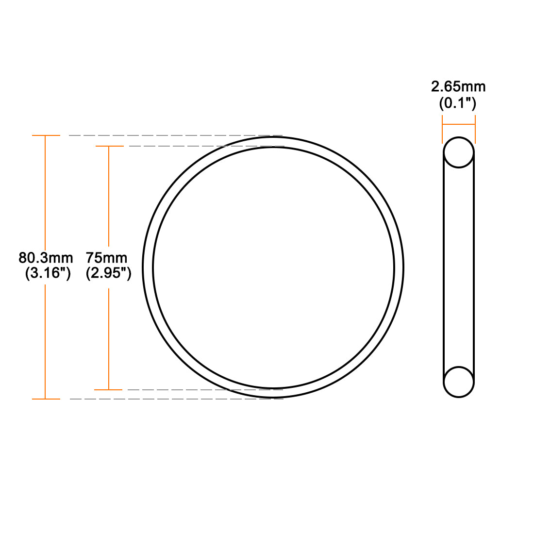 uxcell Uxcell O-Rings Fluorine Rubber 75mm x 80.3mm x 2.65mm Seal Rings Sealing Gasket
