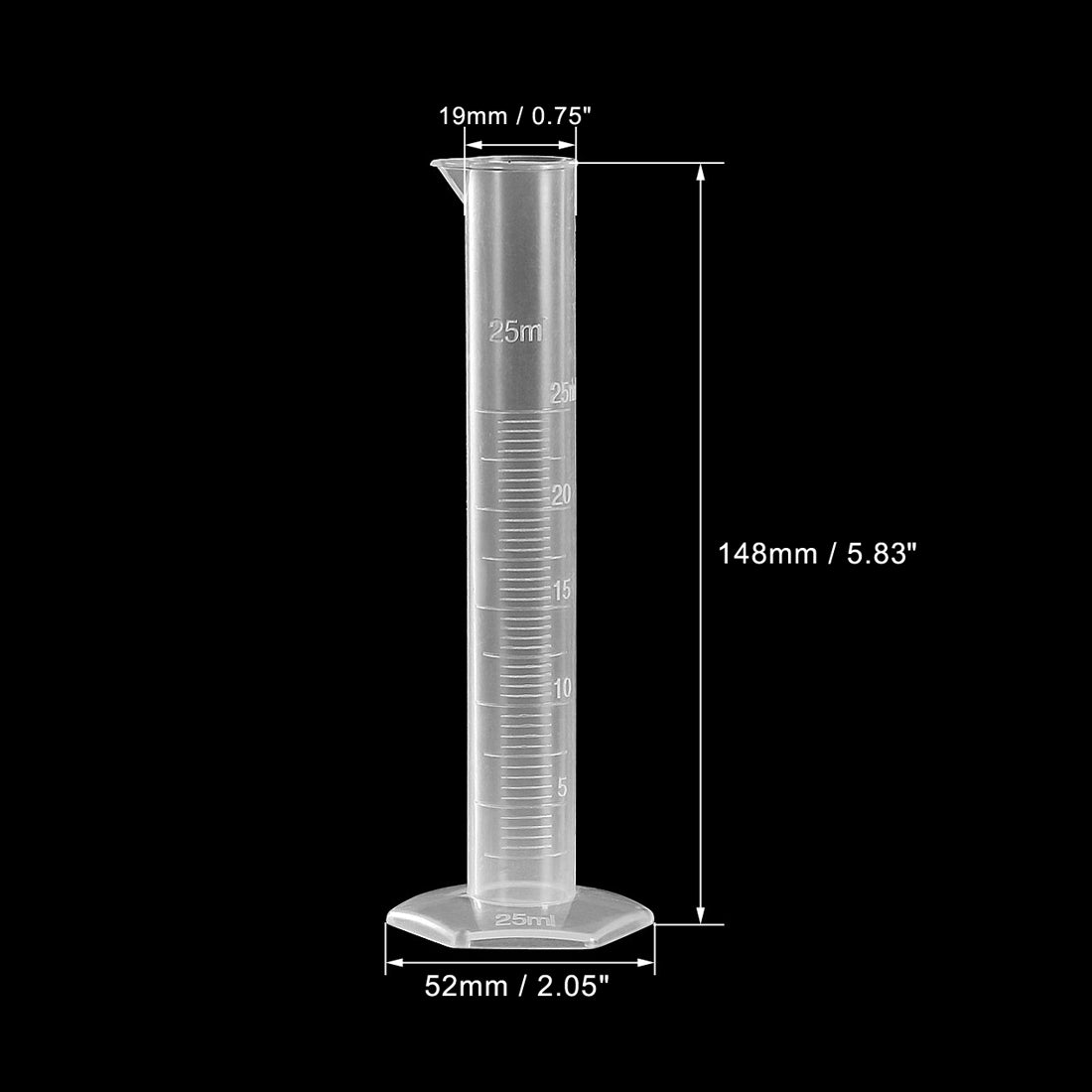 uxcell Uxcell 25ml Laboratory Measurements Clear White Plastic Hex Base Graduated Cylinder for Chemical Measuring 2 Pcs