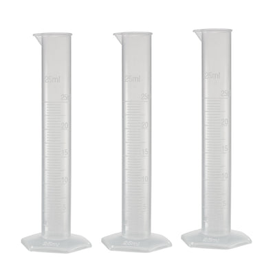 Harfington Uxcell 25ml Laboratory Measurements Clear White Plastic Hex Base Graduated Cylinder for Chemical Measuring 3 Pcs