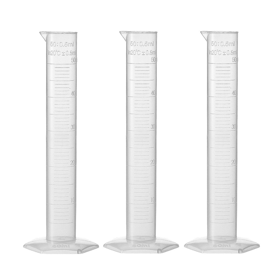 uxcell Uxcell 50ml Laboratory Measurements Clear White Plastic Hex Base Graduated Cylinder for Chemical Measuring 3 Pcs