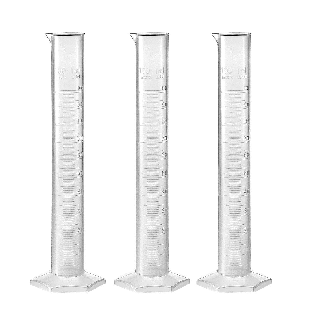 uxcell Uxcell 100ml Laboratory Measurements Clear White Plastic Hex Base Graduated Cylinder for Chemical Measuring 3 Pcs