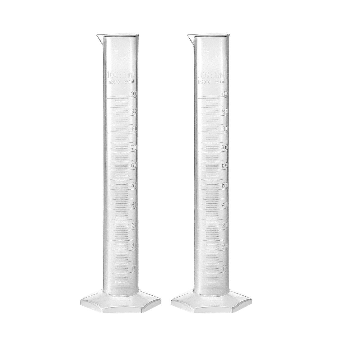 uxcell Uxcell 100ml Laboratory Measurements Clear White Plastic Hex Base Graduated Cylinder for Chemical Measuring 2 Pcs