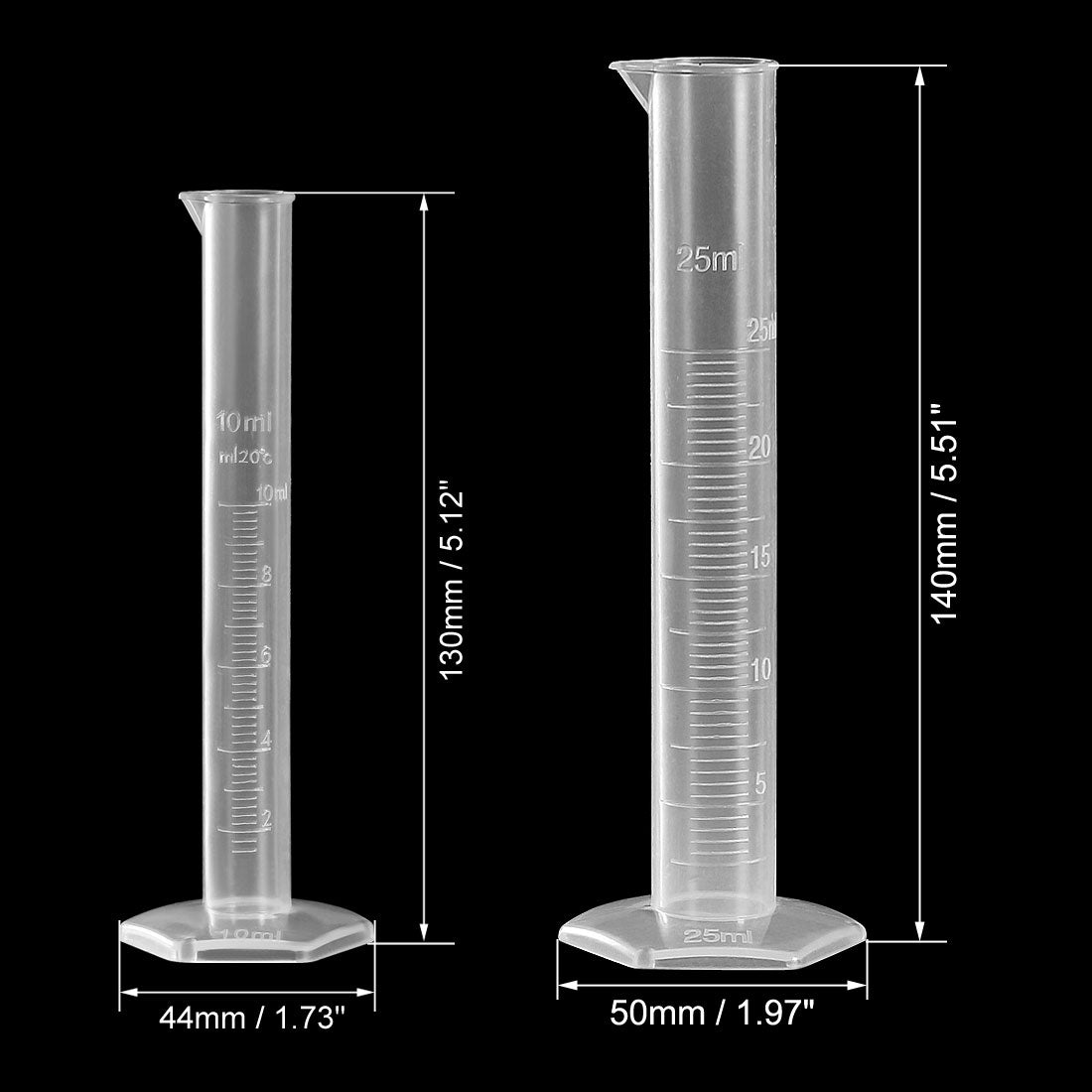 uxcell Uxcell Set of 5 Laboratory Measurements Clear White Plastic Hex Base Graduated Cylinder for Chemical Measuring 10ml 25ml 50ml 100ml 250ml