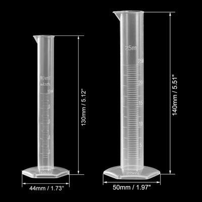 Harfington Uxcell Set of 5 Laboratory Measurements Clear White Plastic Hex Base Graduated Cylinder for Chemical Measuring 10ml 25ml 50ml 100ml 250ml