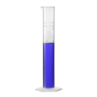 Harfington Uxcell 50ml Graduated Cylinder Laboratory Measurement Clear White Plastic Hex Base for Chemical Measuring