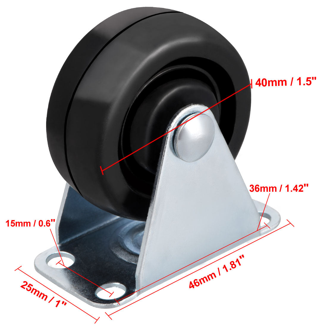 uxcell Uxcell 1.5 Inch Fixed Casters Wheels Rubber Top Plate Mounted Caster Wheel 44lb Capacity 2 Pcs