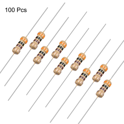 Harfington Uxcell 1/4 Watt 300 Ohm Carbon Film Resistors 5% Tolerances 0.25W 100pcs 4 Color Band