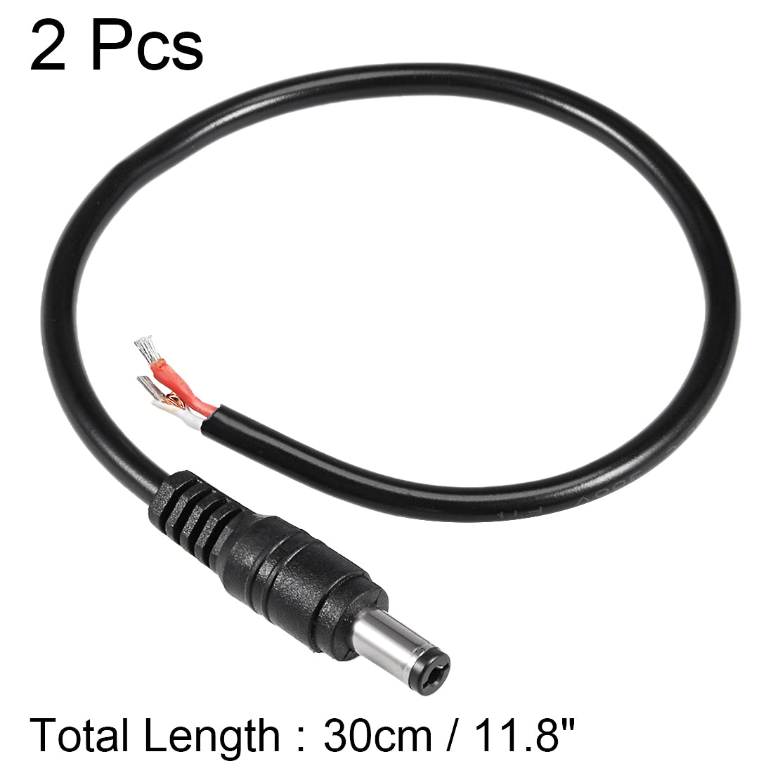 uxcell Uxcell 2Pcs 30cm 10A Plastic Male DC Power Pigtail Ultra Thick Cable Connector for CCTV Security Camera 2.1 x 5.5mm