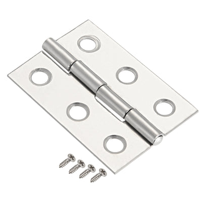 Harfington Uxcell 1.77" Hinge Silver Door Cabinet Hinges Fittings Brushed Chrome Plain with Screw 2pcs