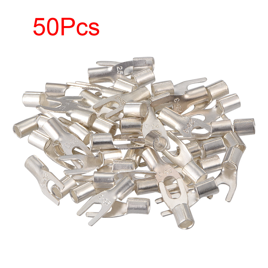 uxcell Uxcell 50Pcs UT2.5-3 Non-Insulated U-Type Brass Crimp Terminals 2-2.5mm2 Wire Connector Silver Tone