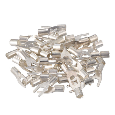 Harfington Uxcell 50Pcs UT2.5-3 Non-Insulated U-Type Brass Crimp Terminals 2-2.5mm2 Wire Connector Silver Tone