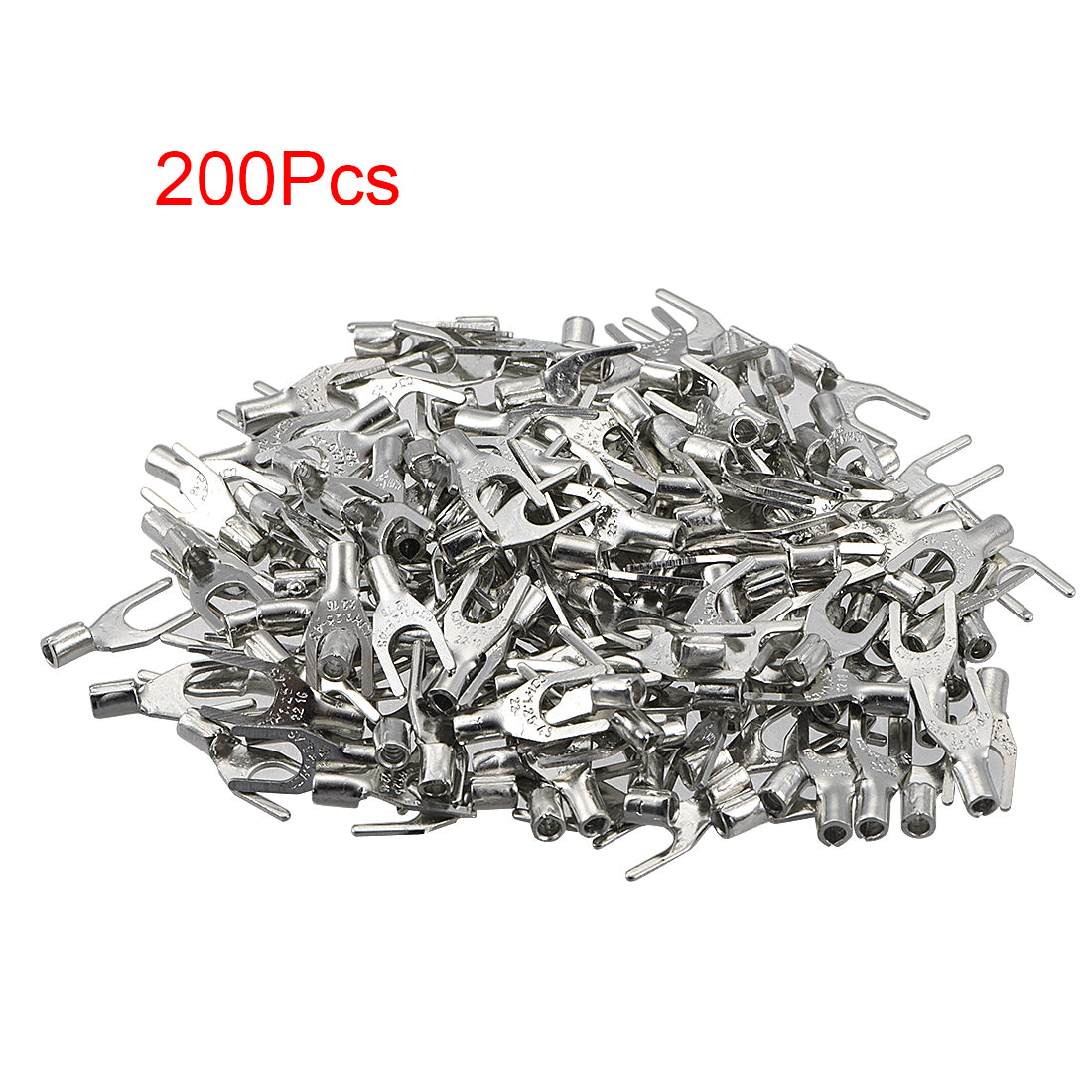 uxcell Uxcell 200Pcs SNB1.25-4S Non-Insulated U-Type Copper Crimp Terminals AWG22-16 Wire Connector Silver Tone