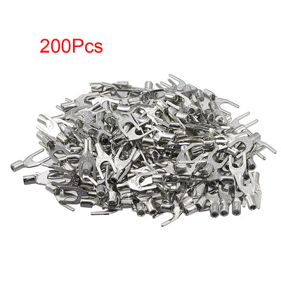 Harfington Uxcell 200Pcs SNB1.25-4S Non-Insulated U-Type Copper Crimp Terminals AWG22-16 Wire Connector Silver Tone