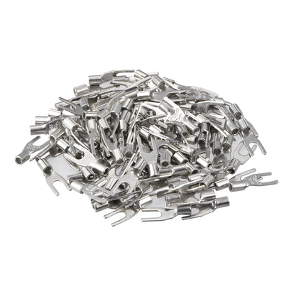 Harfington Uxcell 150Pcs SNB1.25-3.2 Non-Insulated U-Type Copper Crimp Terminals AWG22-16 Wire Connector Silver Tone