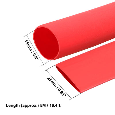 Harfington Uxcell Heat Shrink Tube 2:1 Electrical Insulation Tube Wire Cable Tubing Sleeving Wrap Red 15mm Diameter 5m Long