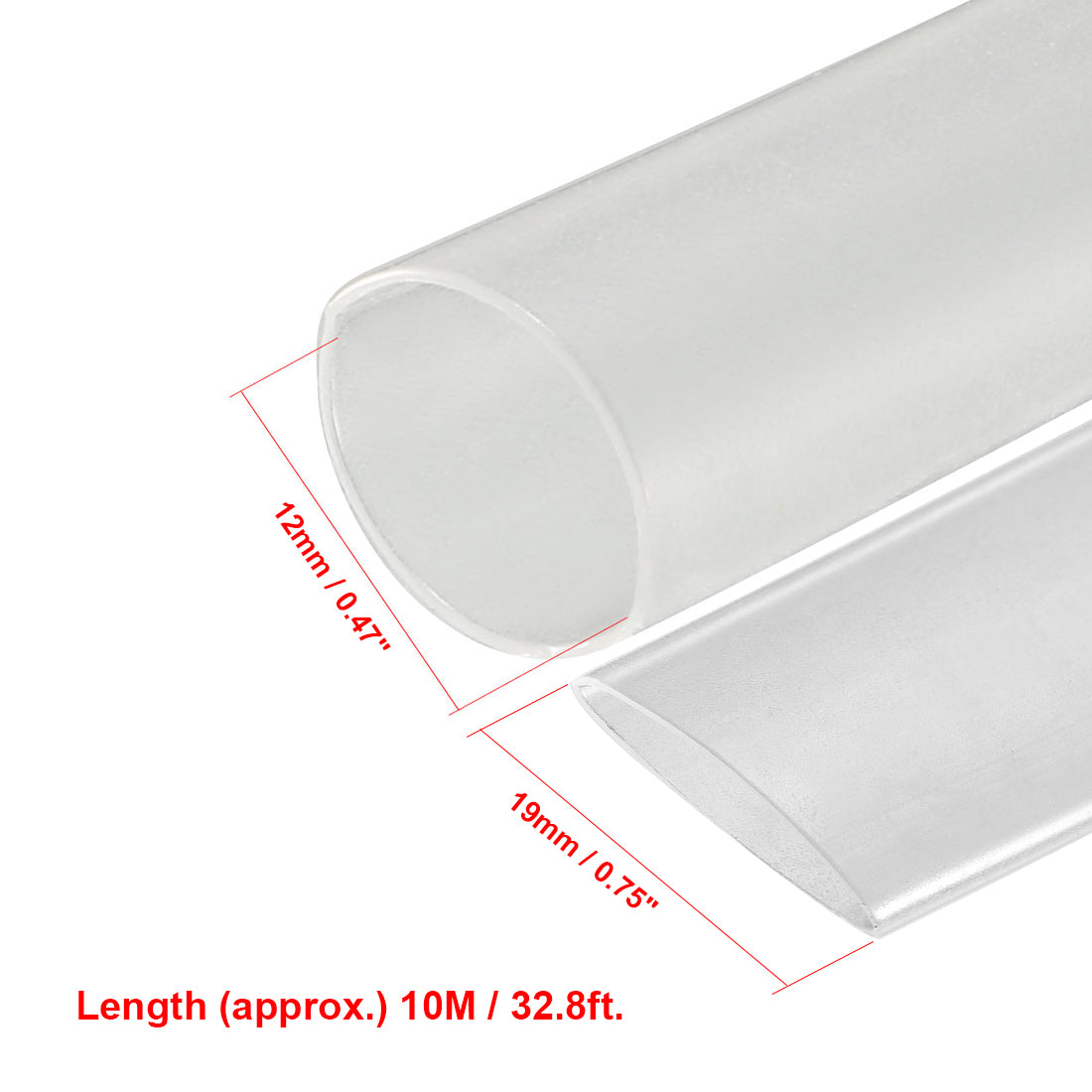 uxcell Uxcell Heat Shrink Tube 2:1 Electrical Insulation Tube Wire Cable Tubing Sleeving Wrap Clear 12mm Diameter 10m Long