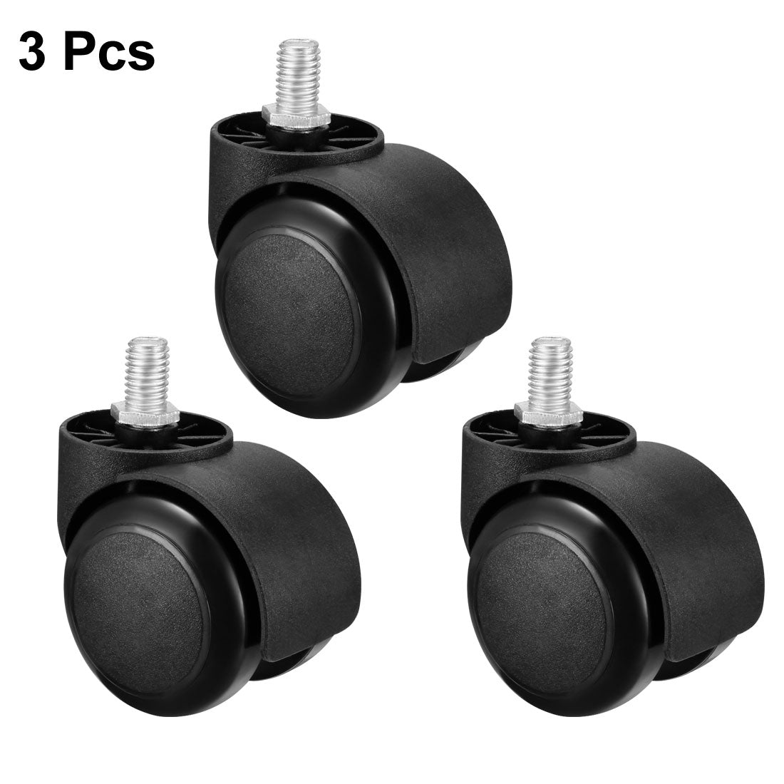 uxcell Uxcell Office Chair Casters Wheels 2 Inch PU Twin Wheel M10x14mm Threaded Stem Swivel Caster Black, 3 Pcs