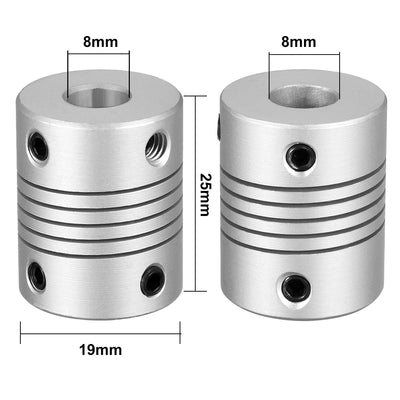 Harfington Uxcell 8mm to 8mm Aluminum Alloy Shaft Coupling Flexible Coupler Motor Connector Joint L25xD19 Silver