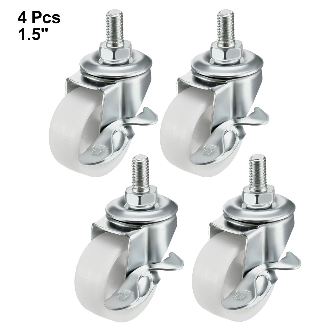 Uxcell Uxcell Swivel Caster Wheels 1.5 Inch PP 360 Degree M8 x 15mm Threaded Stem Caster Wheel with Brake , 22lb Capacity Each, 4 Pcs