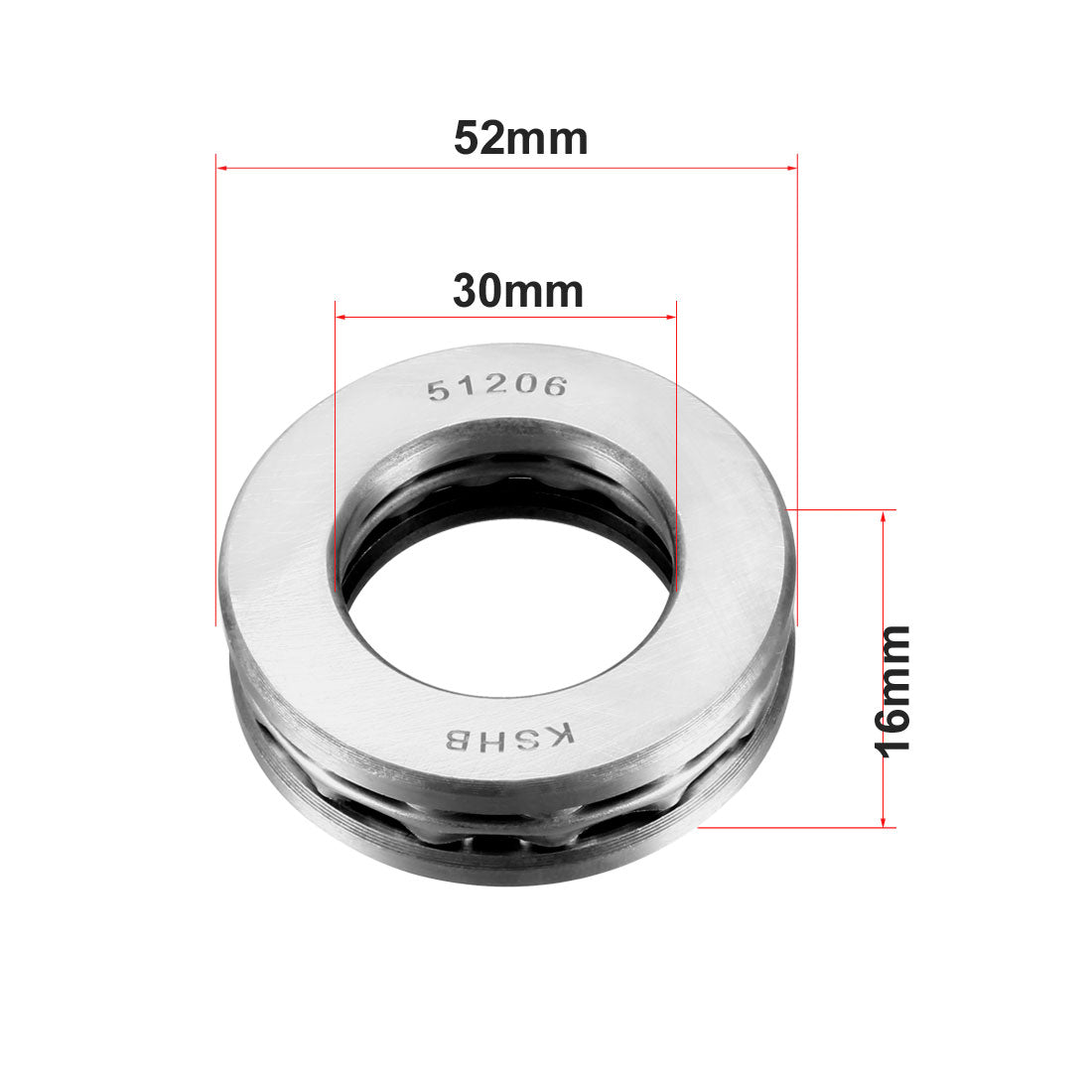 uxcell Uxcell 51206 Single Direction Thrust Ball Bearings 30mm x 52mm x 16mm Chrome Steel