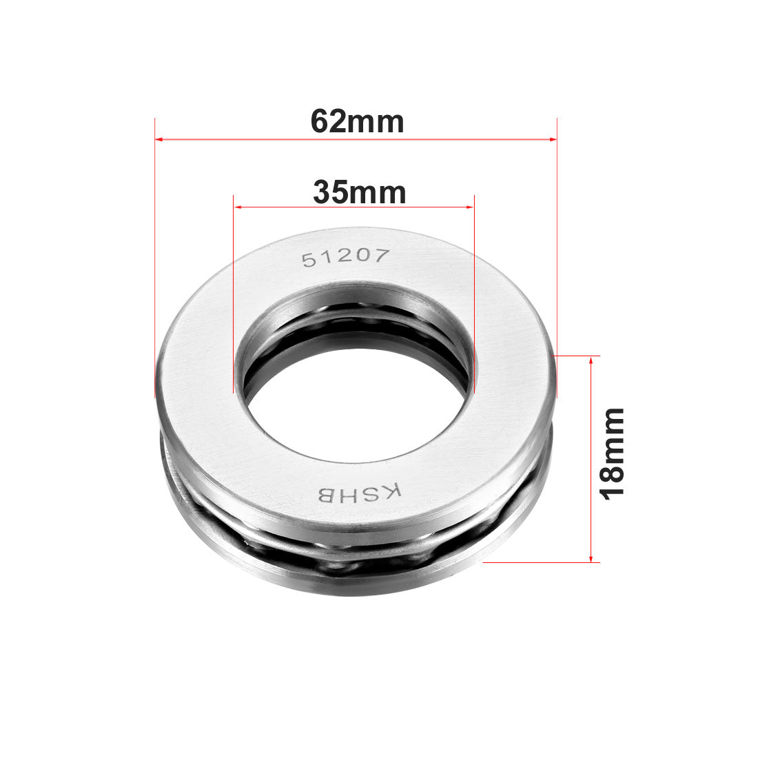 uxcell Uxcell 51207 Single Direction Thrust Ball Bearings 35mm x 62mm x 18mm Chrome Steel