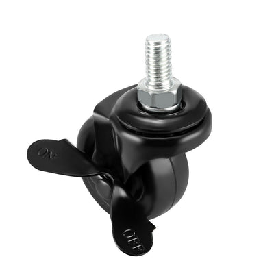 Harfington Uxcell Swivel Casters 2 Inch Solid Rubber 360 Degree M8 x 15mm Threaded Caster Wheels with Brake Black 44lb Capacity Each , 8 Pcs