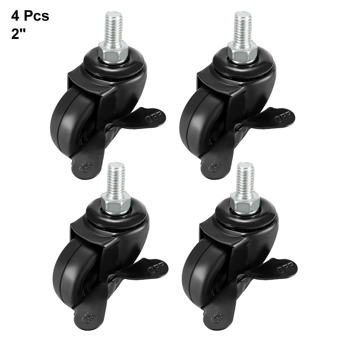 Uxcell Uxcell Swivel Casters 2 Inch Solid Rubber 360 Degree M8 x 15mm Threaded Caster Wheels with Brake Black 44lb Capacity Each , 8 Pcs