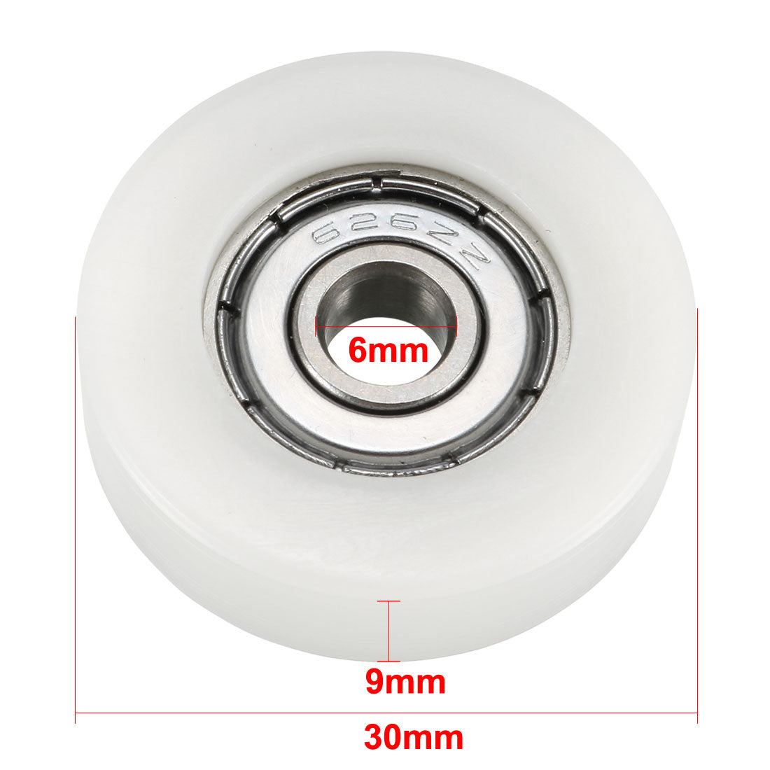 Uxcell Uxcell 2pcs 6x30x9mm Roller Idler Bearing Pulley Sliding Conveyor Wheel White