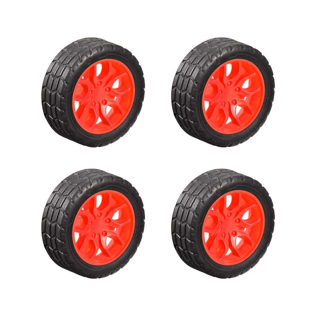 uxcell Uxcell 4pcs 30mm Dia 2 Inner Hole Dia 11mm Thick Rubber RC Wheel Red Black