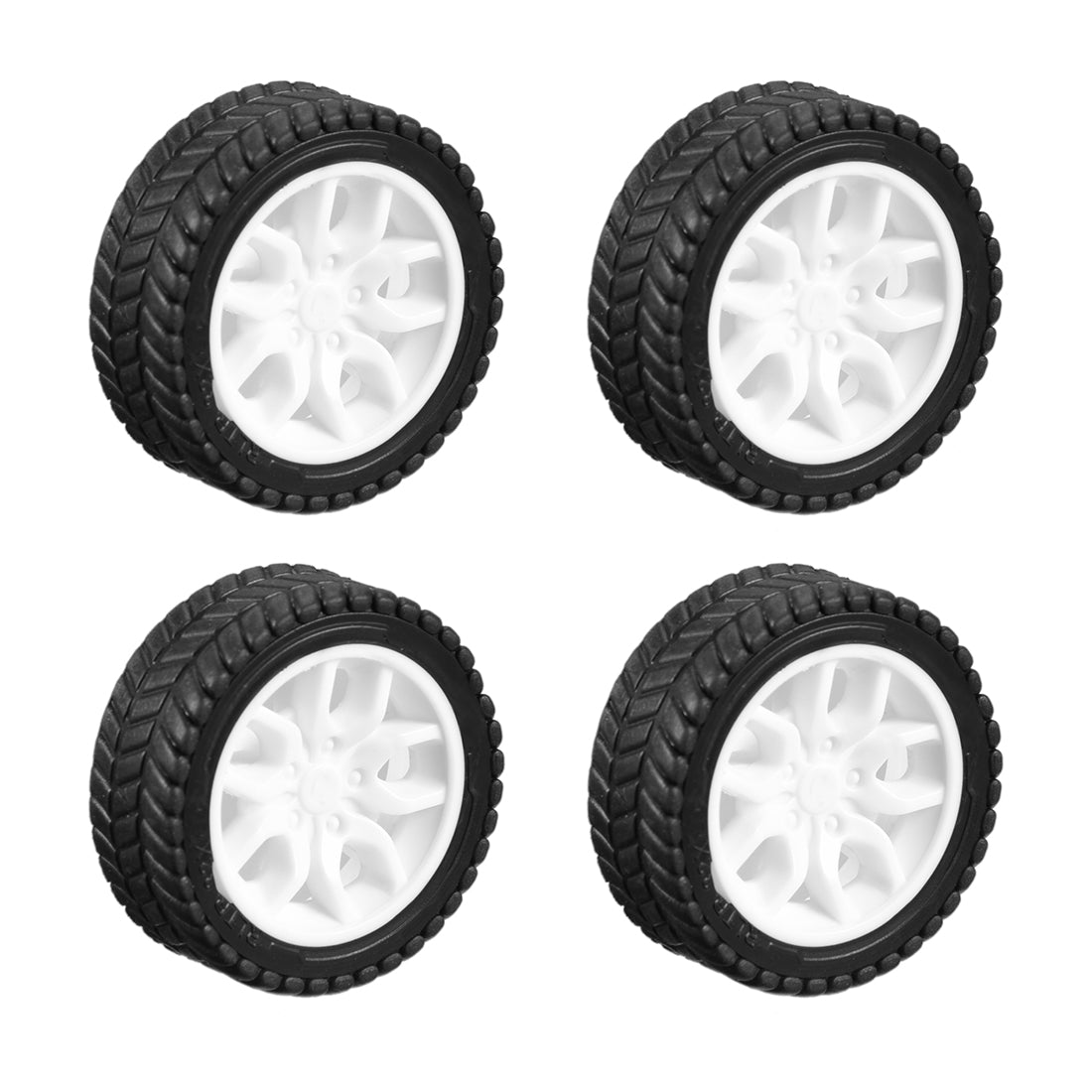 uxcell Uxcell 4pcs 30mm Dia 2 Inner Hole Dia 11mm Thick Plastic RC Wheel White Black