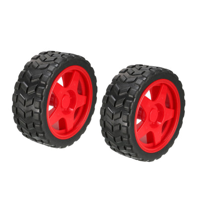 Harfington Uxcell 2pcs 65mm Diameter 27mm Thickness Rubber RC Wheel Red Black