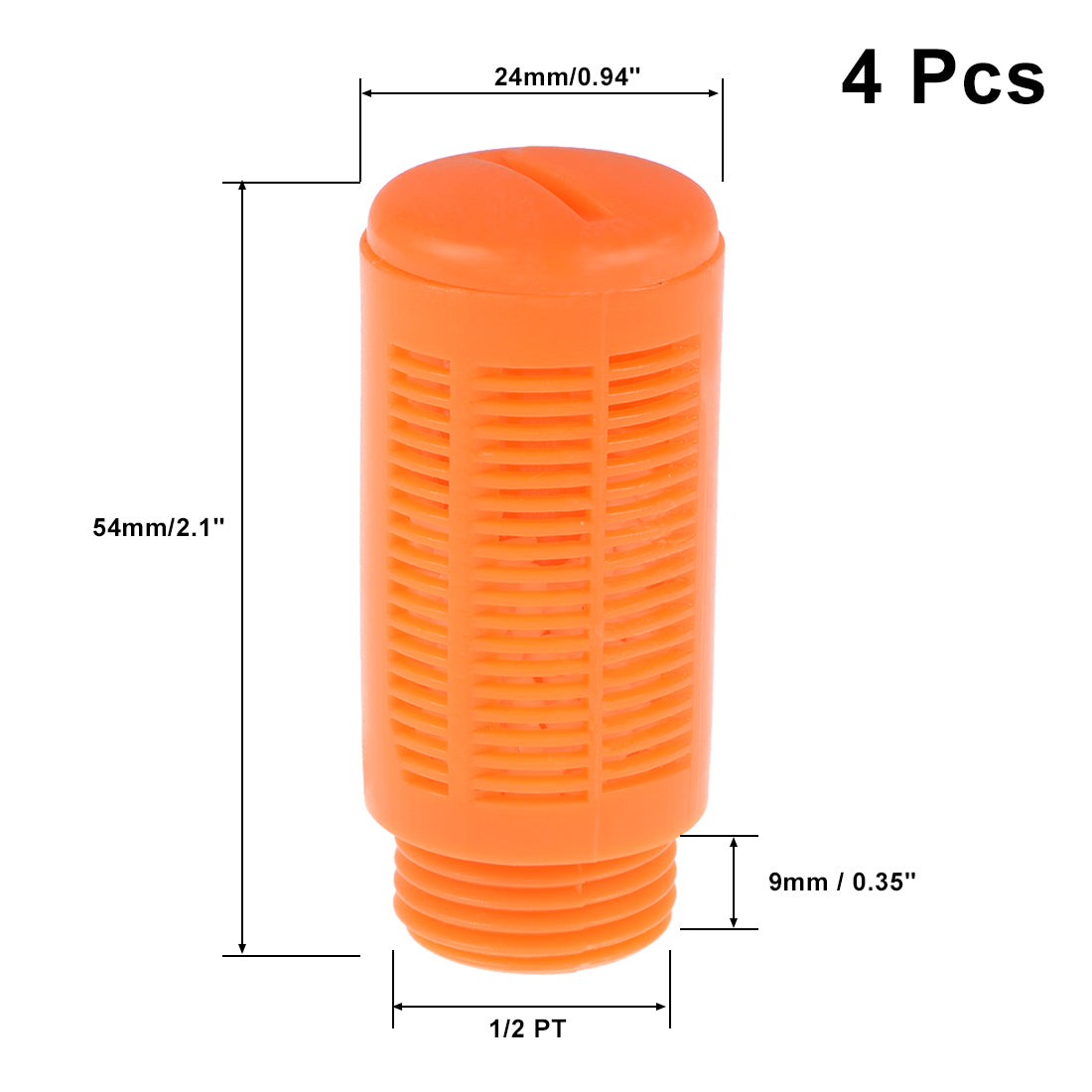 uxcell Uxcell Plastic Pneumatic Muffler Exhaust Air Line Silencer 1/2 PT Orange, 4pcs