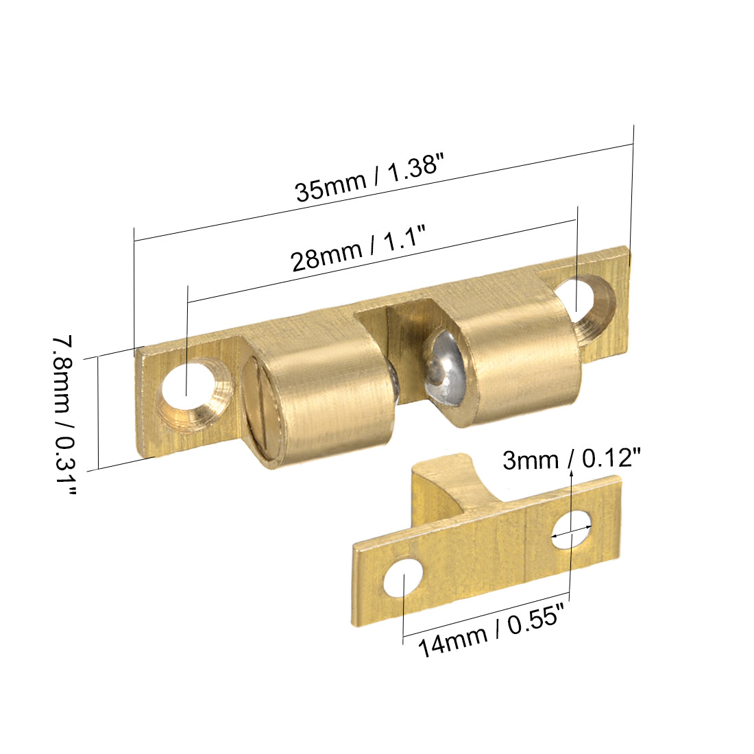 uxcell Uxcell Cabinet Door Closet Brass Double Ball Catch Tension Latch 35mm Length Gold Tone 2pcs