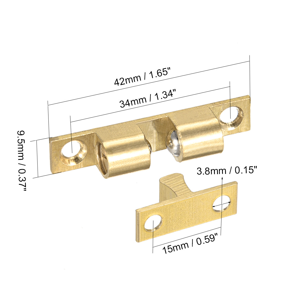 uxcell Uxcell Cabinet Door Closet Brass Double Ball Catch Tension Latch 42mm Length Gold Tone 2pcs