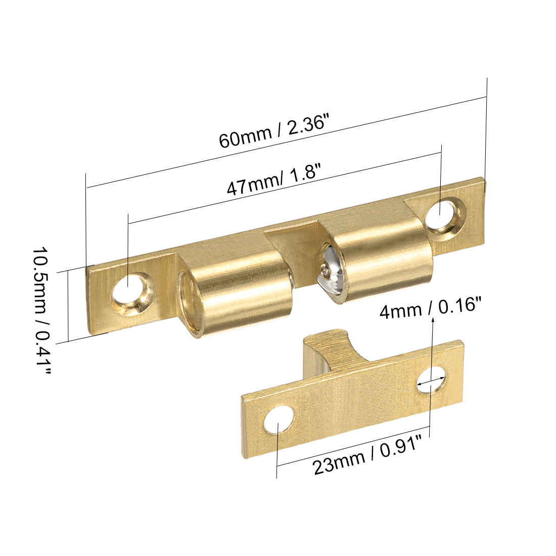 uxcell Uxcell Cabinet Door Closet Brass Double Ball Catch Tension Latch 60mm Length Gold Tone 5pcs