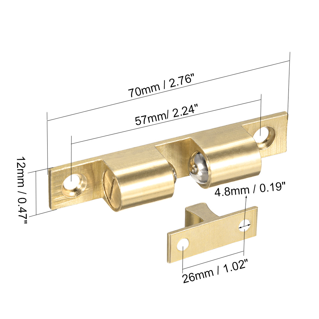 uxcell Uxcell Cabinet Door Closet Brass Double Ball Catch Tension Latch 70mm Length Gold Tone 5pcs