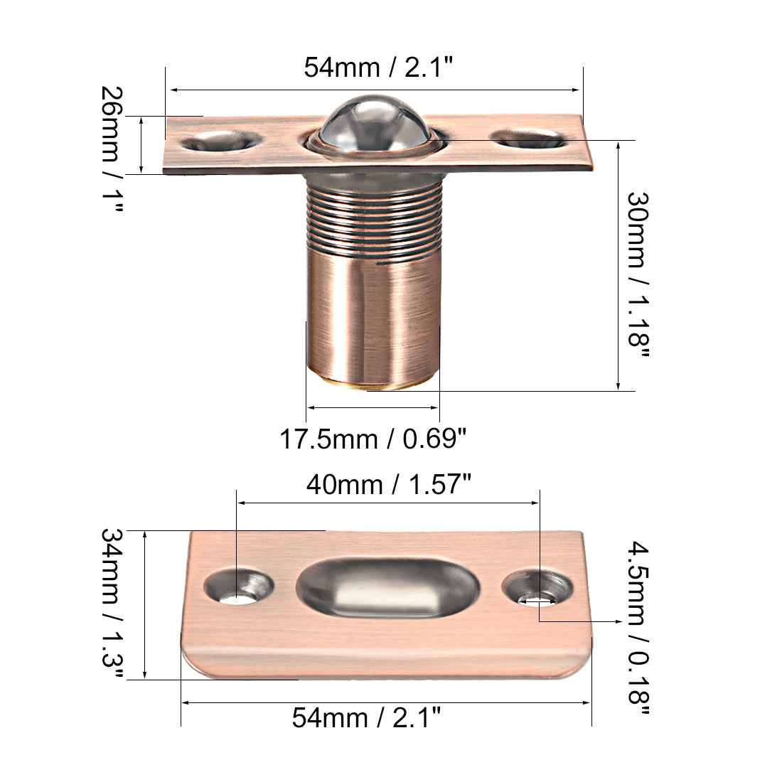 uxcell Uxcell Adjustable Cabinet Closet Door Large Ball Catch with Strike Screws 54mm Length Copper Plated Copper Tone