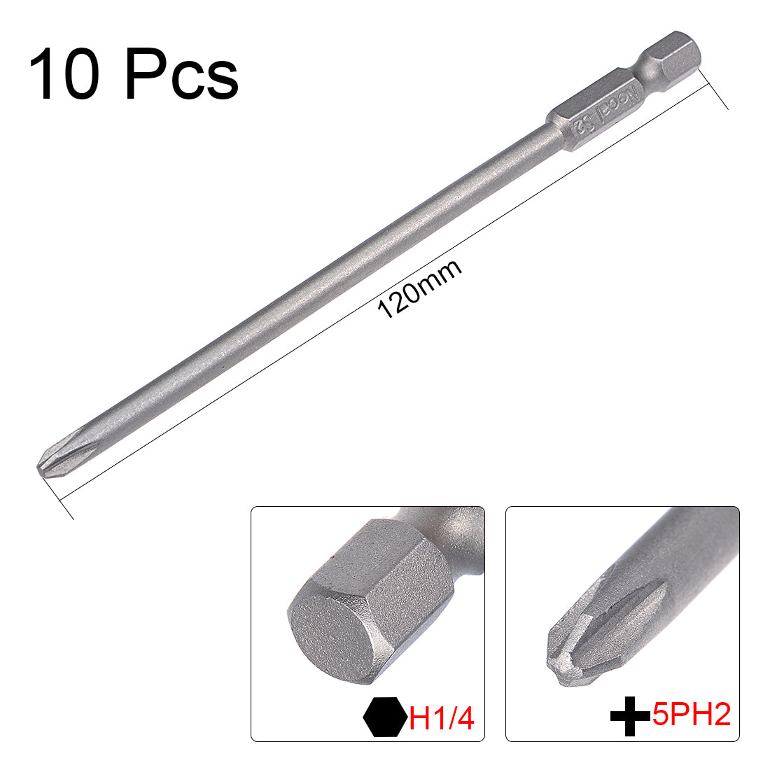 Uxcell Uxcell 10 Pcs H1/4 Shank 120mm Length 5mm Phillips PH2 Magnetic S2 Screwdriver Bits