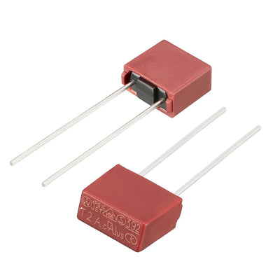 Harfington Uxcell 20Pcs DIP Mounted Miniature Square Slow Blow Micro Fuse T2A 2A 250V Red