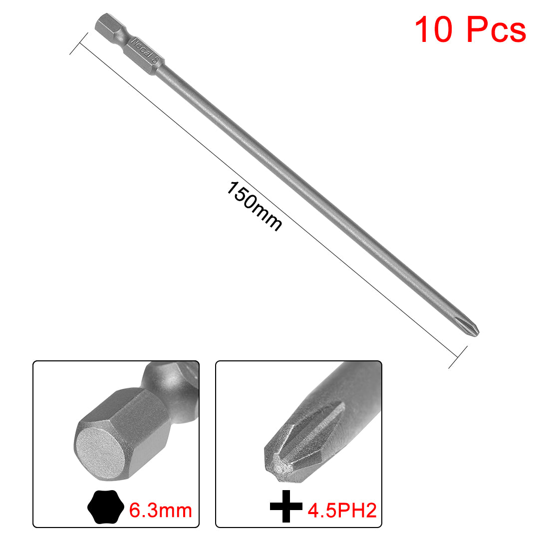 Uxcell Uxcell 10pcs 150mm 1/4" Hex Shank 5mm PH2 Magnetic Phillips Head Screwdriver Bits S2