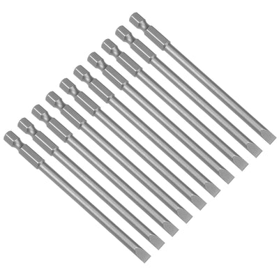 Harfington Uxcell 10 Pcs 6mm Slotted Tip Magnetic Flat Head Screwdriver Bits, 1/4 Inch Hex Shank 2.5-inch Length S2 Power Tool