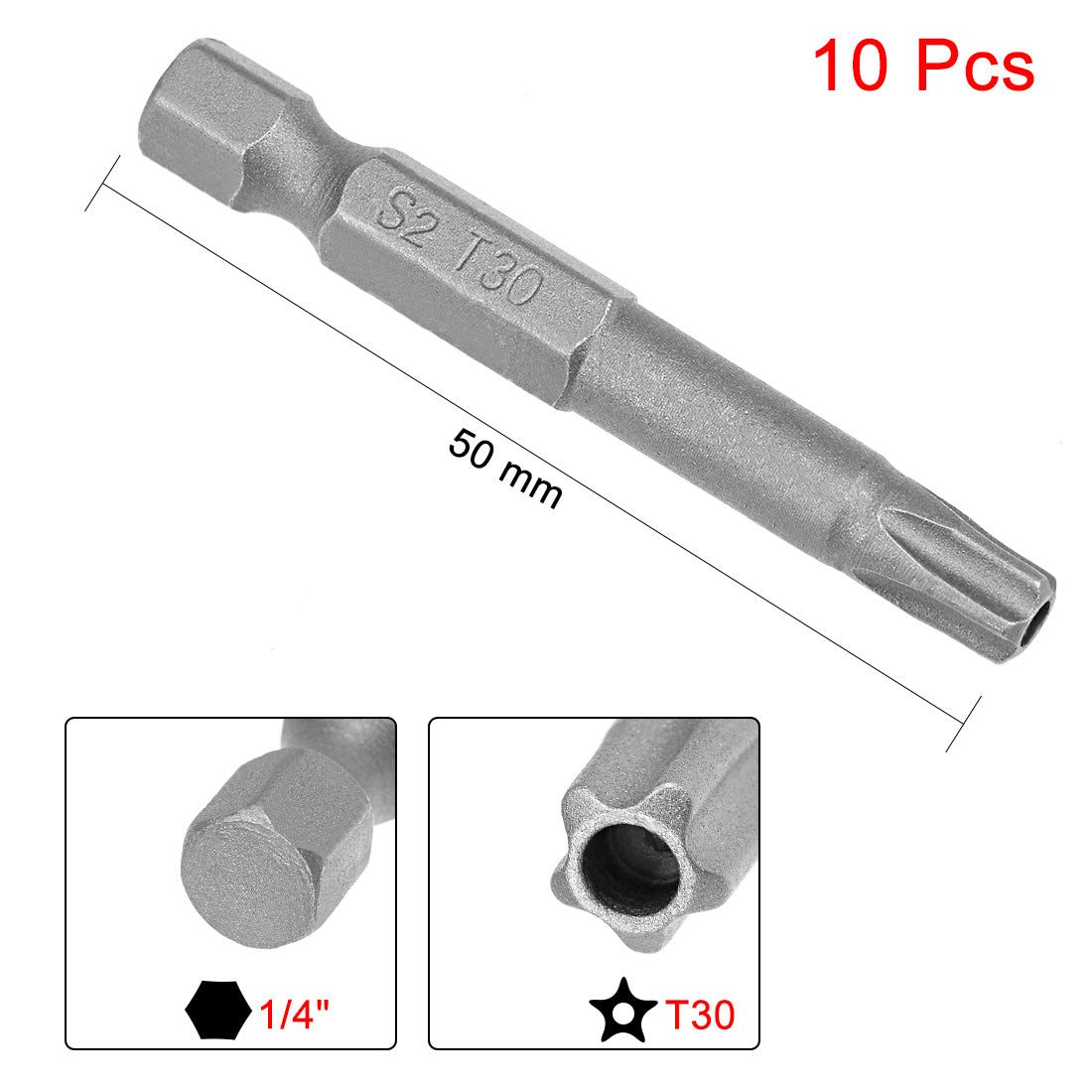 uxcell Uxcell 10 Pcs Magnetic T30 Star 5 Point Screwdriver Bits, 1/4 Inch Hex Shank 2-inch Length S2 Security Screw Driver Kit Tools