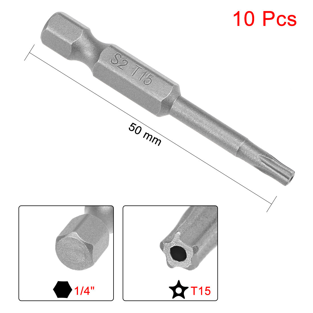 uxcell Uxcell 10 Pcs Magnetic T15 Star 5 Point Screwdriver Bits, 1/4 Inch Hex Shank 2-inch Length S2 Security Screw Driver Kit Tools