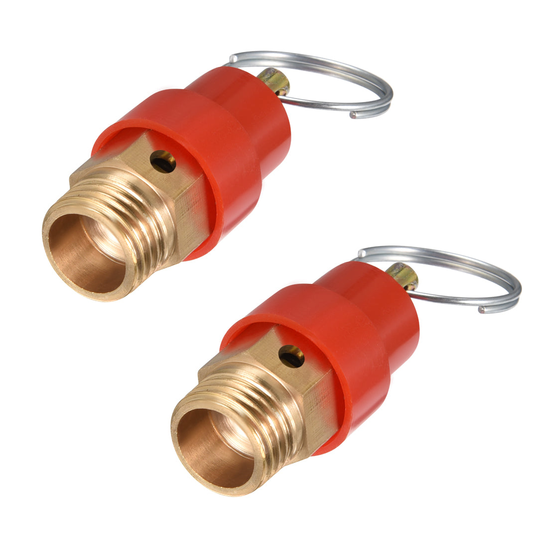 uxcell Uxcell 1/4 BSP Thread Pressure Relief Valve for Air Compressor 0.8Mpa Red Gold Tone w Split Ring 2 pcs