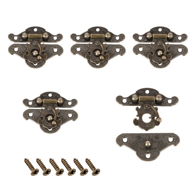 Harfington Uxcell 5 Sets Wood Case Chest Box Rectangle Clasp Closure Hasp Latches Bronze Tone 49 x 37mm
