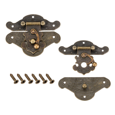 Harfington Uxcell 2 Sets Wood Case Chest Box Rectangle Clasp Closure Hasp Latches Bronze Tone 82 x 65mm