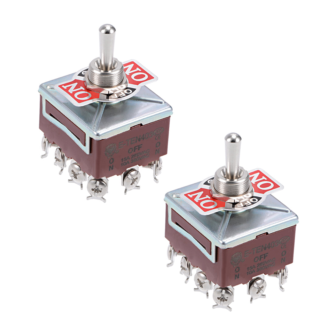 uxcell Uxcell 4PDT Lacthing Rocker Toggle Switch Heavy-Duty 15A 250V 12P ON/OFF/ON Metal Bat 2pcs