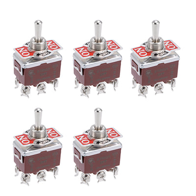 Harfington Uxcell DPDT Momentary Rocker Toggle Switch Heavy-Duty 20A 250V 6P ON/OFF/ON Metal Bat 5pcs