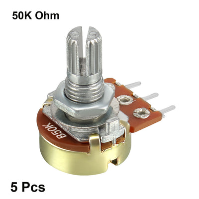 Harfington Uxcell WH148 50K Ohm Variable Resistors Single Turn Rotary Carbon Film Taper Potentiometer 5pcs