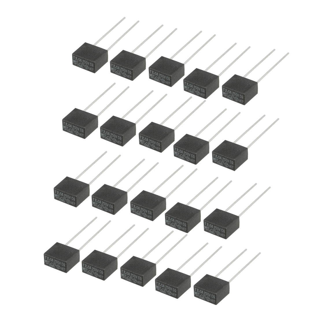 uxcell Uxcell 20Pcs DIP Mounted Miniature Square Slow Blow Micro Fuse T2.5A 2.5A 250V Black